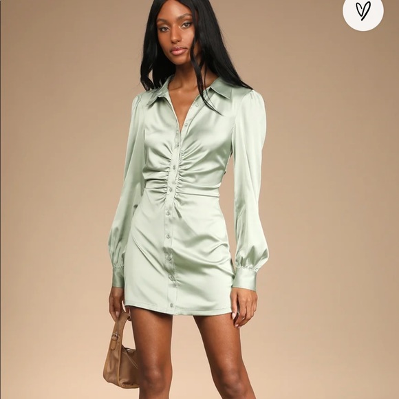 Don’t Ruche Into Things Sage Lulu’s Shirt Dress - Picture 2 of 9